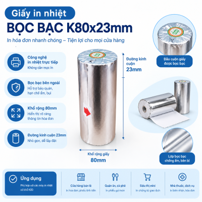 Giấy in nhiệt bọc bạc K80x23mm