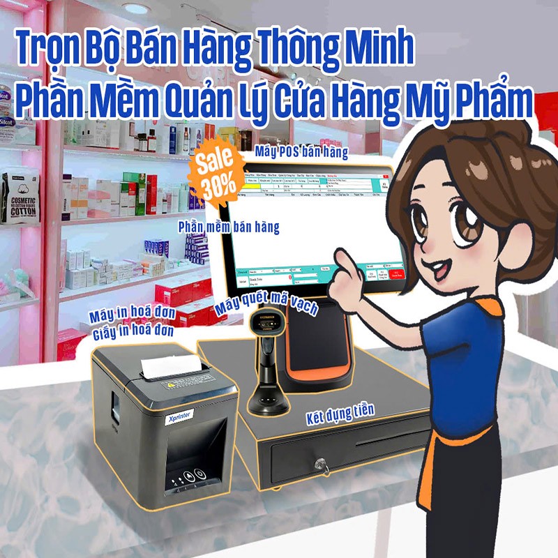 Trọn Bộ Phần Mềm Quản Lý, Tính Tiền Máy Cảm Ứng Cửa Hàng Mỹ Phẩm