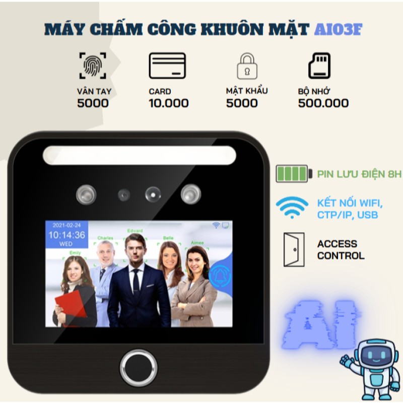 RONALD JACK AI03F – Máy chấm công khuôn mặt pin lưu điện