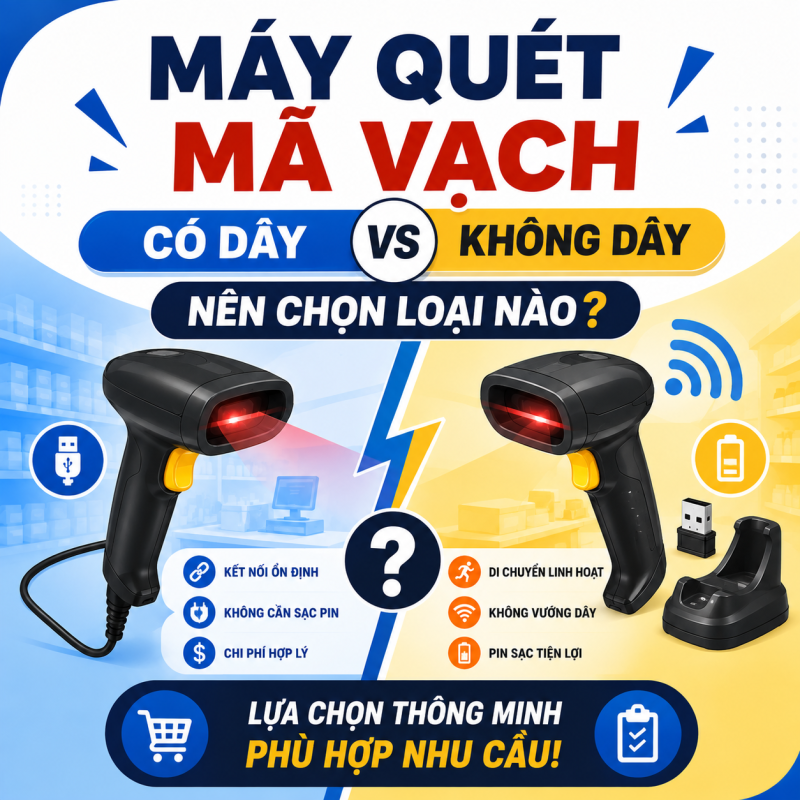 Máy Quét Mã Vạch Có Dây Hay Không Dây – Nên Chọn Loại Nào?