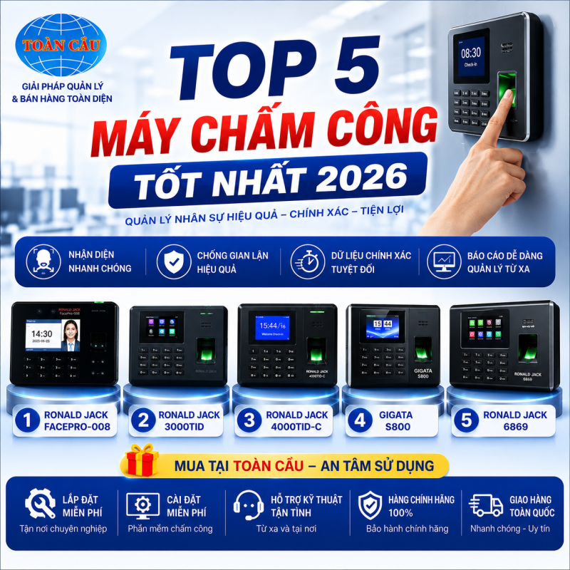 Top 5 máy chấm công nổi bật năm 2026 tại Toàn Cầu 24h
