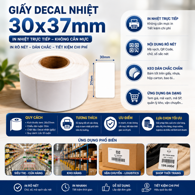 Giấy Decal Nhiệt 30x37mm