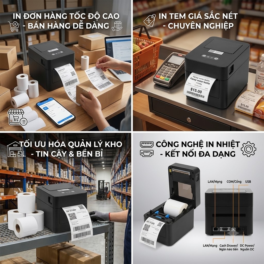 MÁY IN TEM NHÃN MÃ VẠCH CÔNG NGHỆ IN NHIỆT GPRINTER GP-3128D - AI
