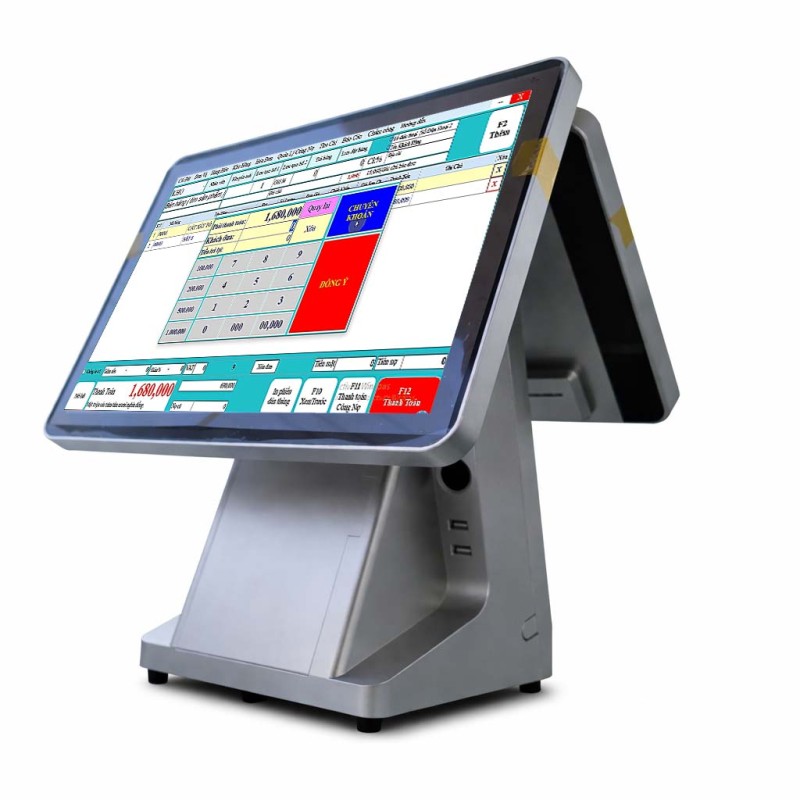 Máy POS Tính Tiền Cảm Ứng Hai Màn Hình Core I3 Thế Hệ 3 /Ram 4G/ SSD 128