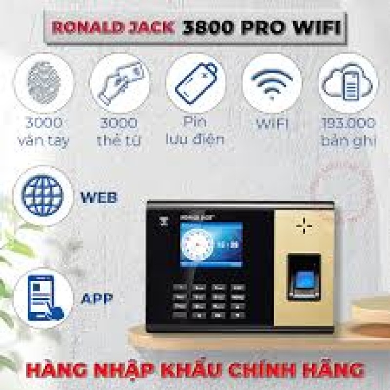 Máy chấm công WiFi 3800 Pro – 3.000 vân tay + thẻ + pin lưu điện