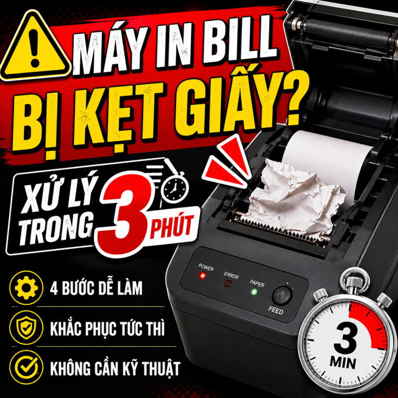 Kẹt giấy máy in bill: 4 Nguyên nhân cốt lõi và Cách xử lý nhanh gọn trong 3 phút
