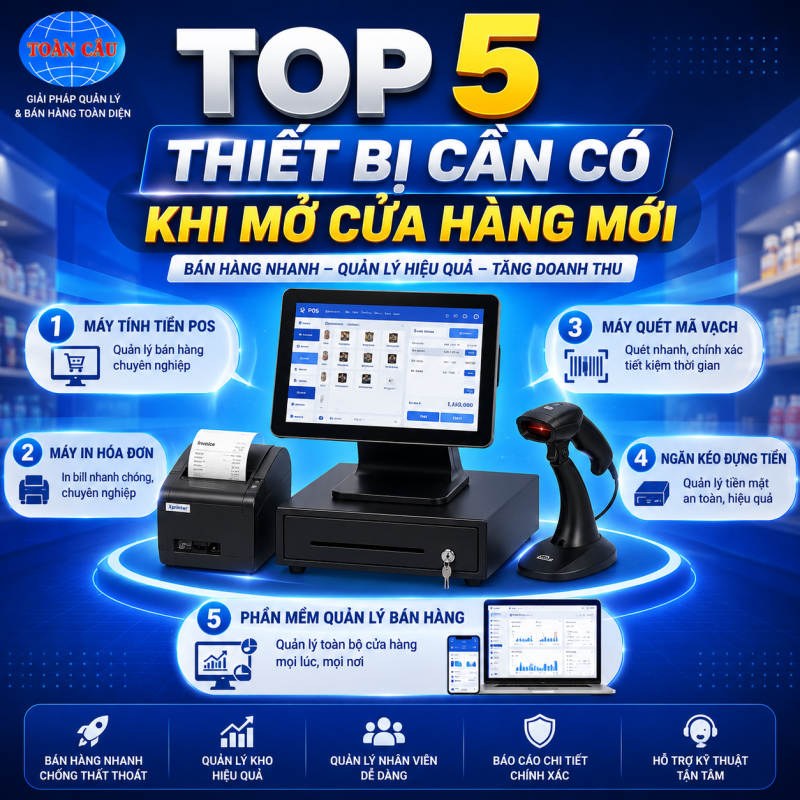 Top 5 thiết bị cần có khi mở cửa hàng mới năm 2026