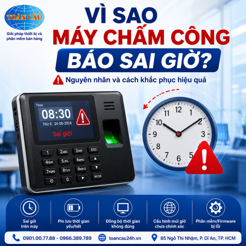 Vì sao máy chấm công báo sai giờ? Nguyên nhân và cách khắc phục hiệu quả