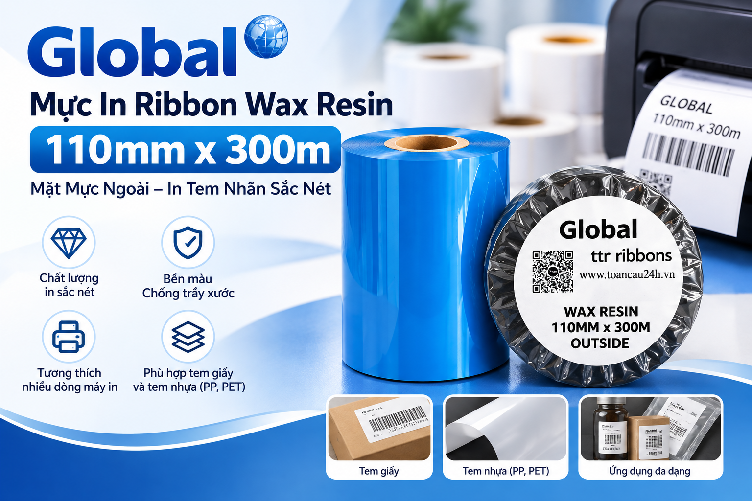 Mực Ribbon Wax Resin Global 110mm x 300m